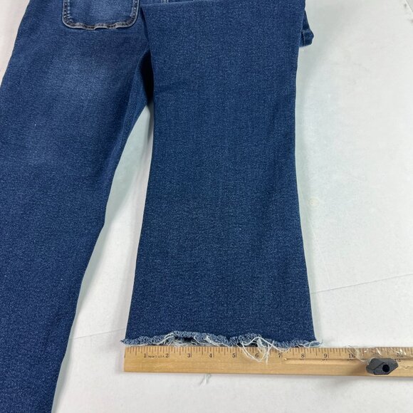 Zara Jeans Women 32 x 25* High Rise Boot Cut Crop Dark Blue Raw Hem Denim Tag 12 - Picture 11 of 16